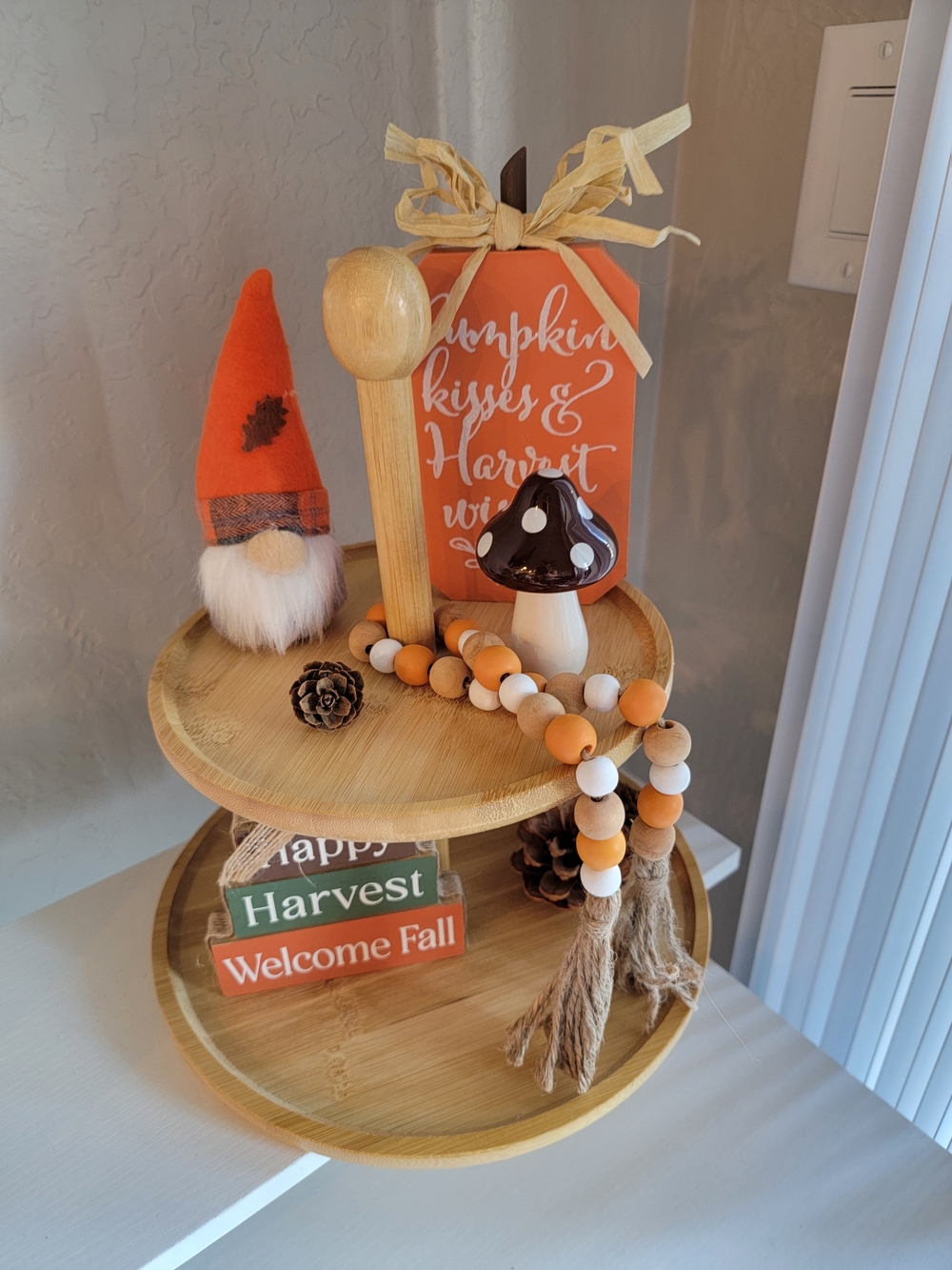 Orange and Natural Wood Bead Garland - Fall Home Accent